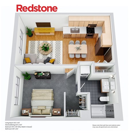 Floor plan for 1 bed, 1 bath
